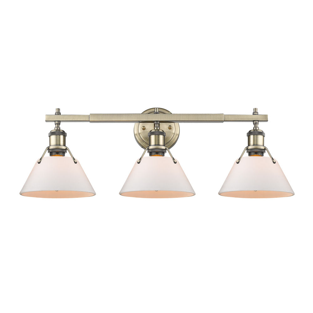 Orwell AB 3 Light Bath Vanity in Aged Brass with Opal Glass Shades