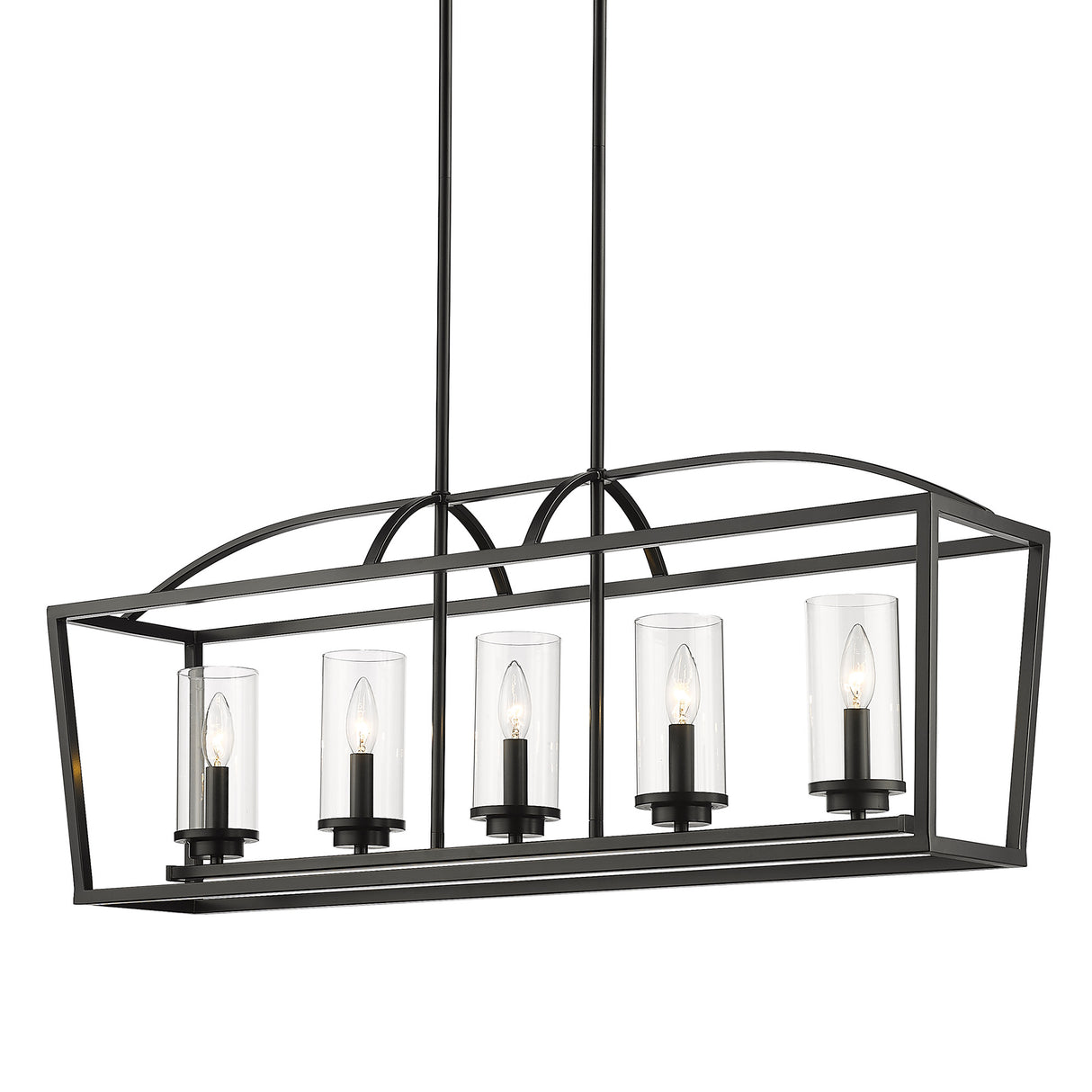 Mercer Linear Pendant in Matte Black with Matte Black Accents and Clear Glass Shades