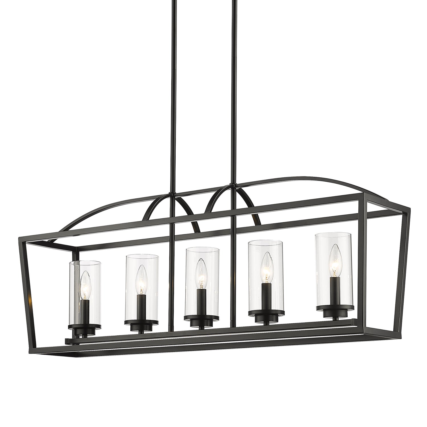 Mercer Linear Pendant in Matte Black with Matte Black Accents and Clear Glass Shades
