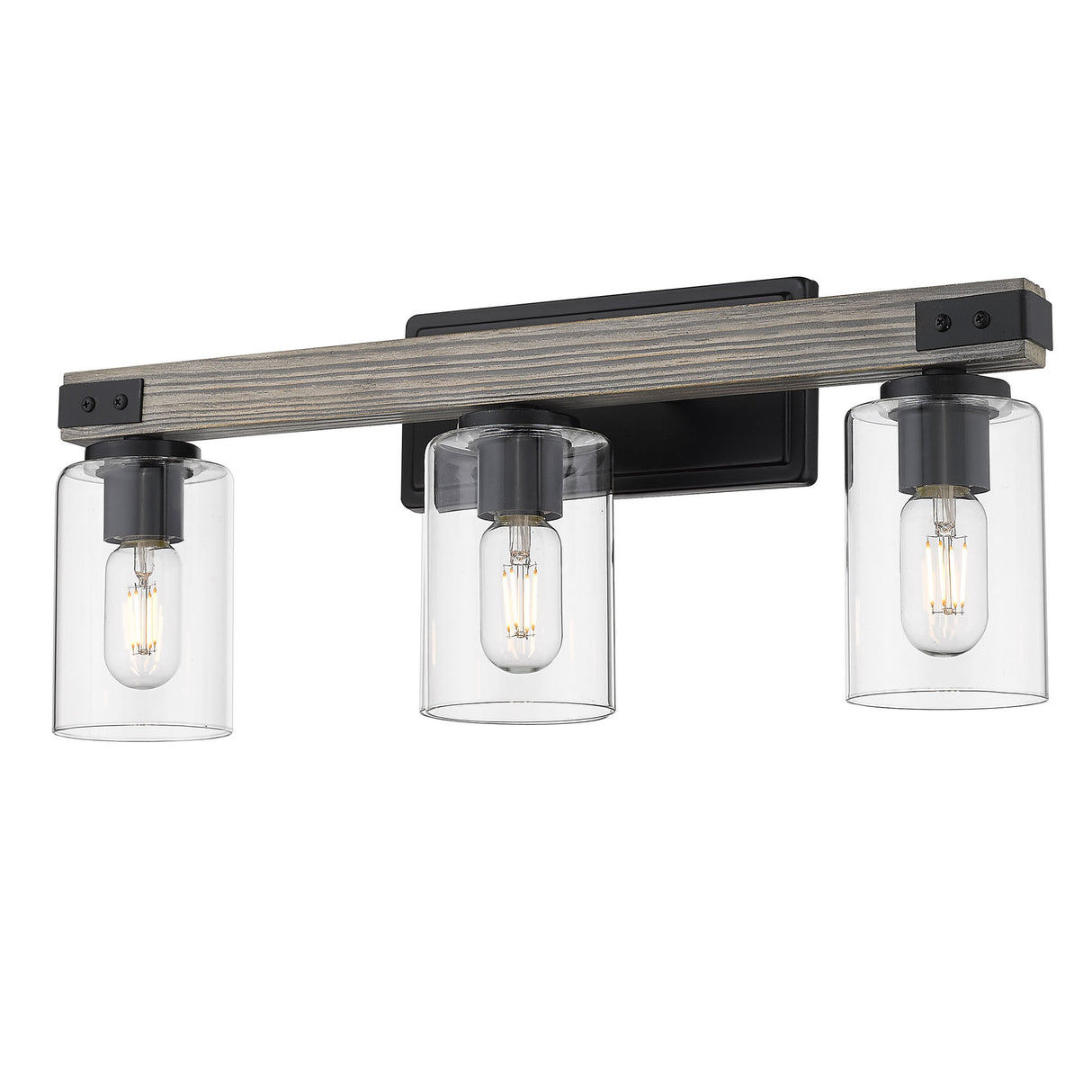 Lowell 3-Light Bath Vanity in Matte Black with Clear Glass Shade