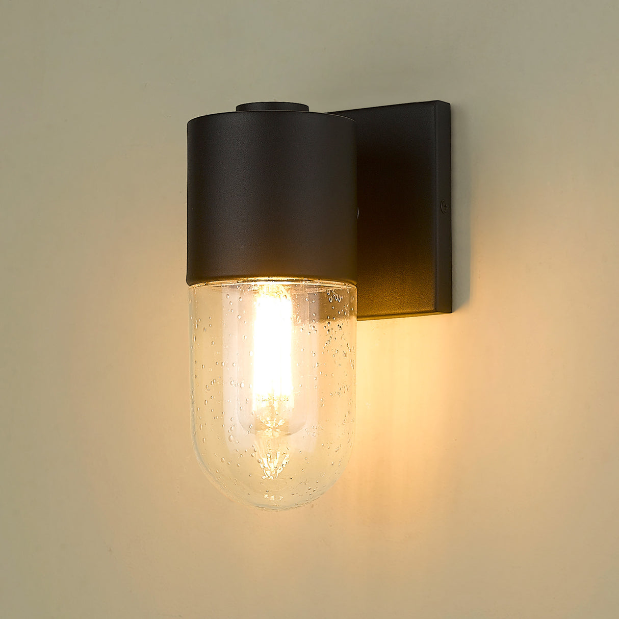 Ezra 1 Light Wall Sconce - Outdoor in Natural Black with Seeded Glass Shade
