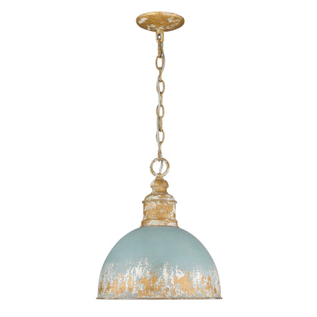 Alison Medium Pendant in Vintage Gold with Teal Shade