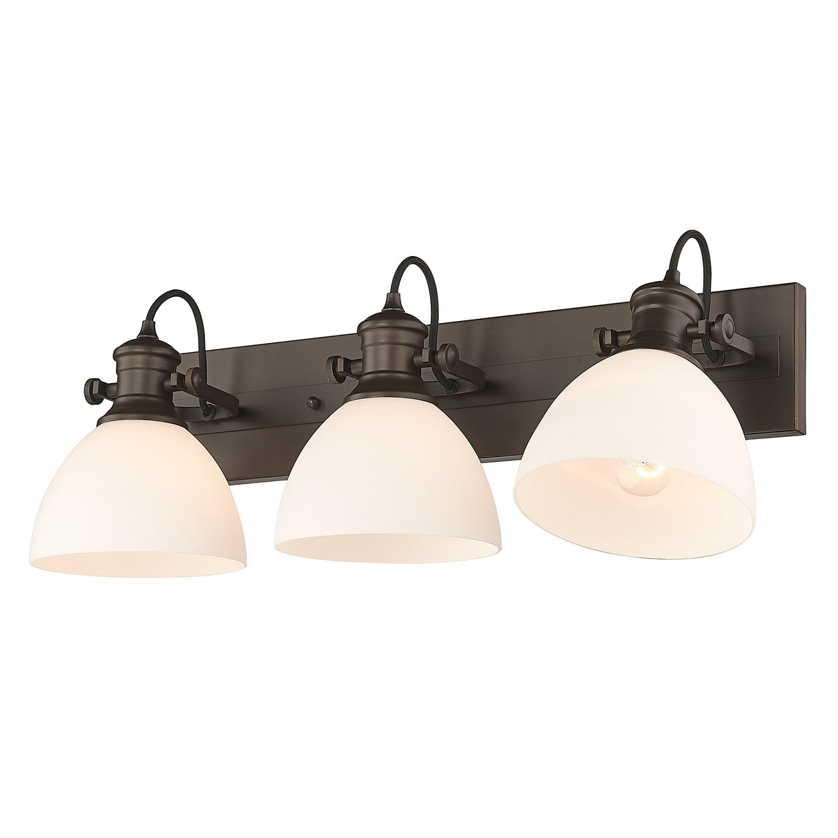 Hines 3-Light Bath Vanity in Rubbed Bronze with Opal Glass