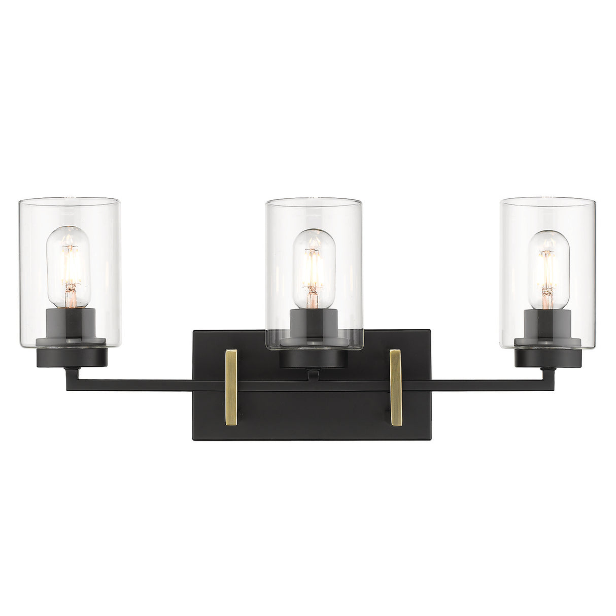 Tribeca 3-Light Bath Vanity in Matte Black with Aged Brass Accents