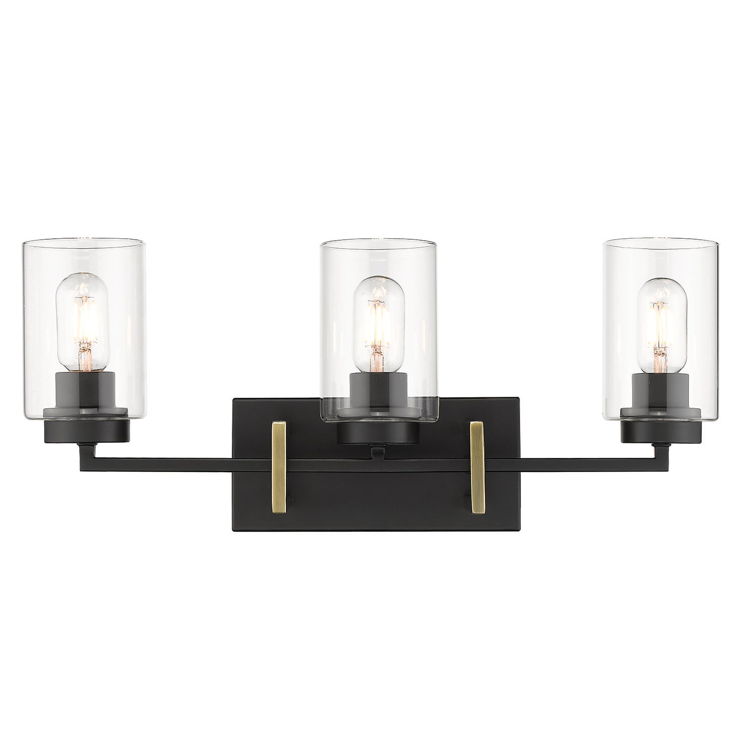 Tribeca 3-Light Bath Vanity in Matte Black with Aged Brass Accents
