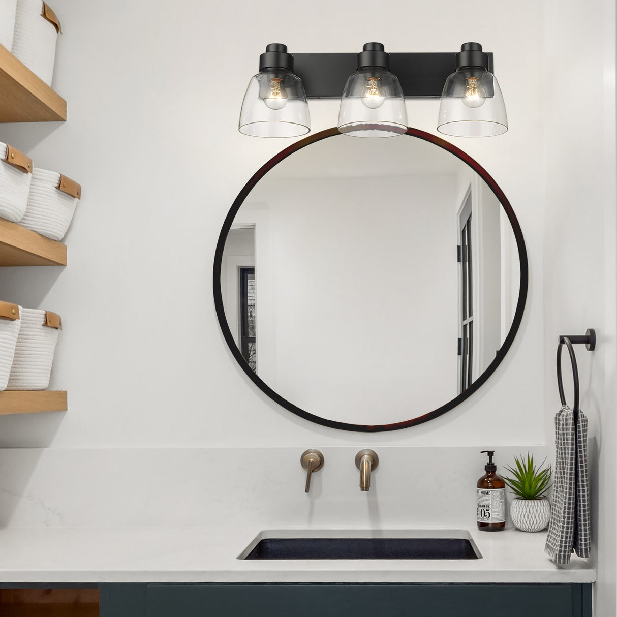 Remy 3 Light Bath Vanity in Matte Black with Clear Glass Shade
