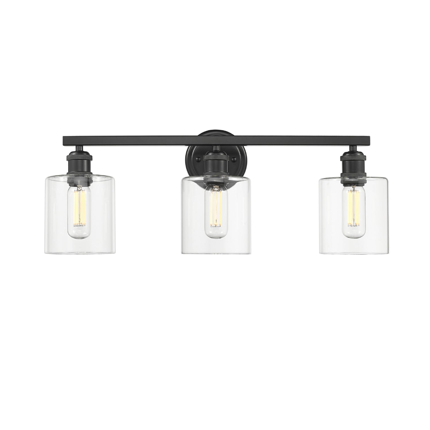 Fisher 3-Light Bath Vanity in Matte Black with Clear Glass Shades