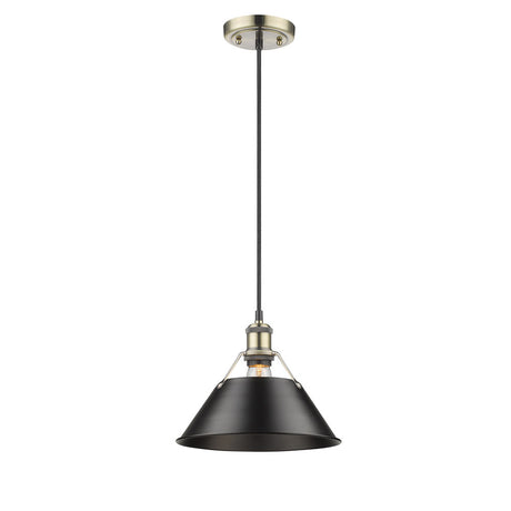 Orwell AB 1 Light Pendant - 10" in Aged Brass with Matte Black Shade