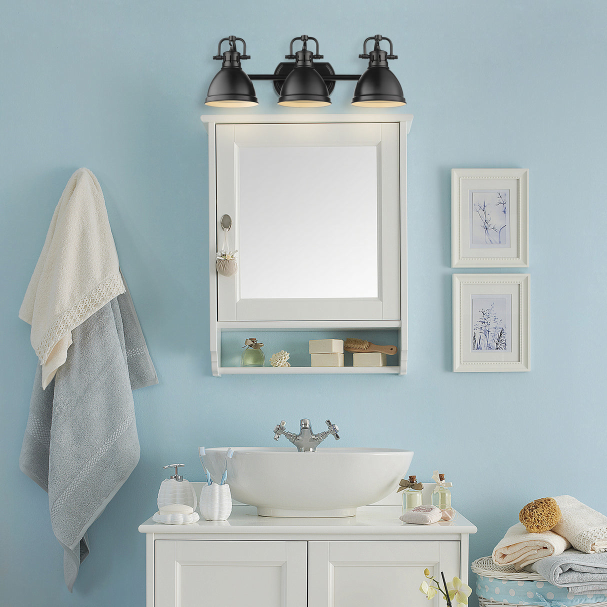 Duncan 3 Light Bath Vanity in Matte Black with a Matte Black Shade