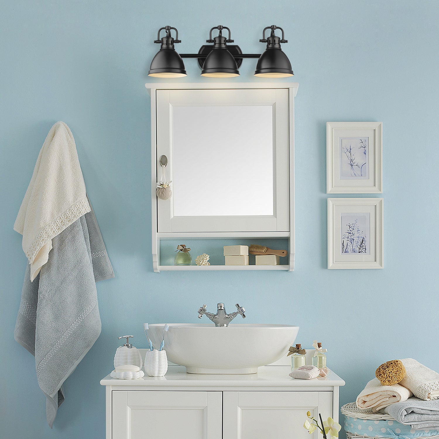 Duncan 3 Light Bath Vanity in Matte Black with a Matte Black Shade
