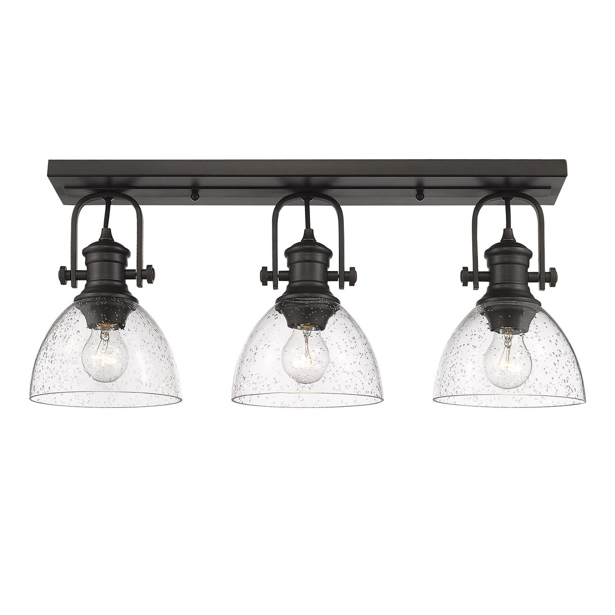 Hines 3-Light Bath Vanity in Rubbed Bronze with Seeded Glass