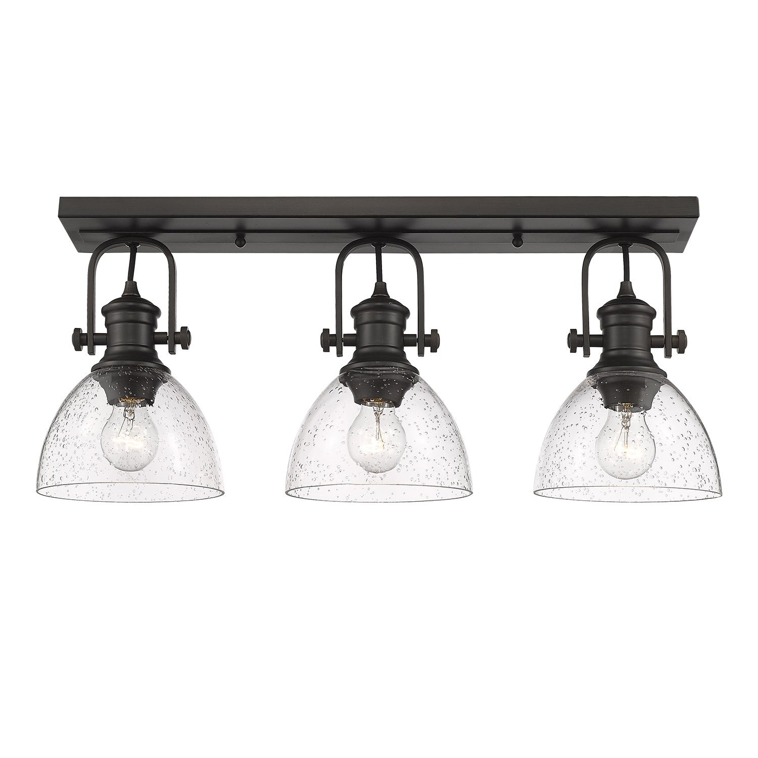 Hines 3-Light Bath Vanity in Rubbed Bronze with Seeded Glass