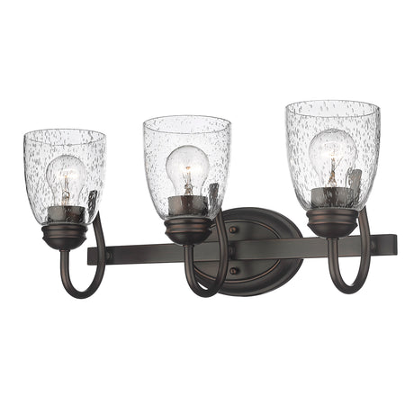 Parrish RBZ 3 Light Bath Vanity in Rubbed Bronze with Seeded Glass Shade
