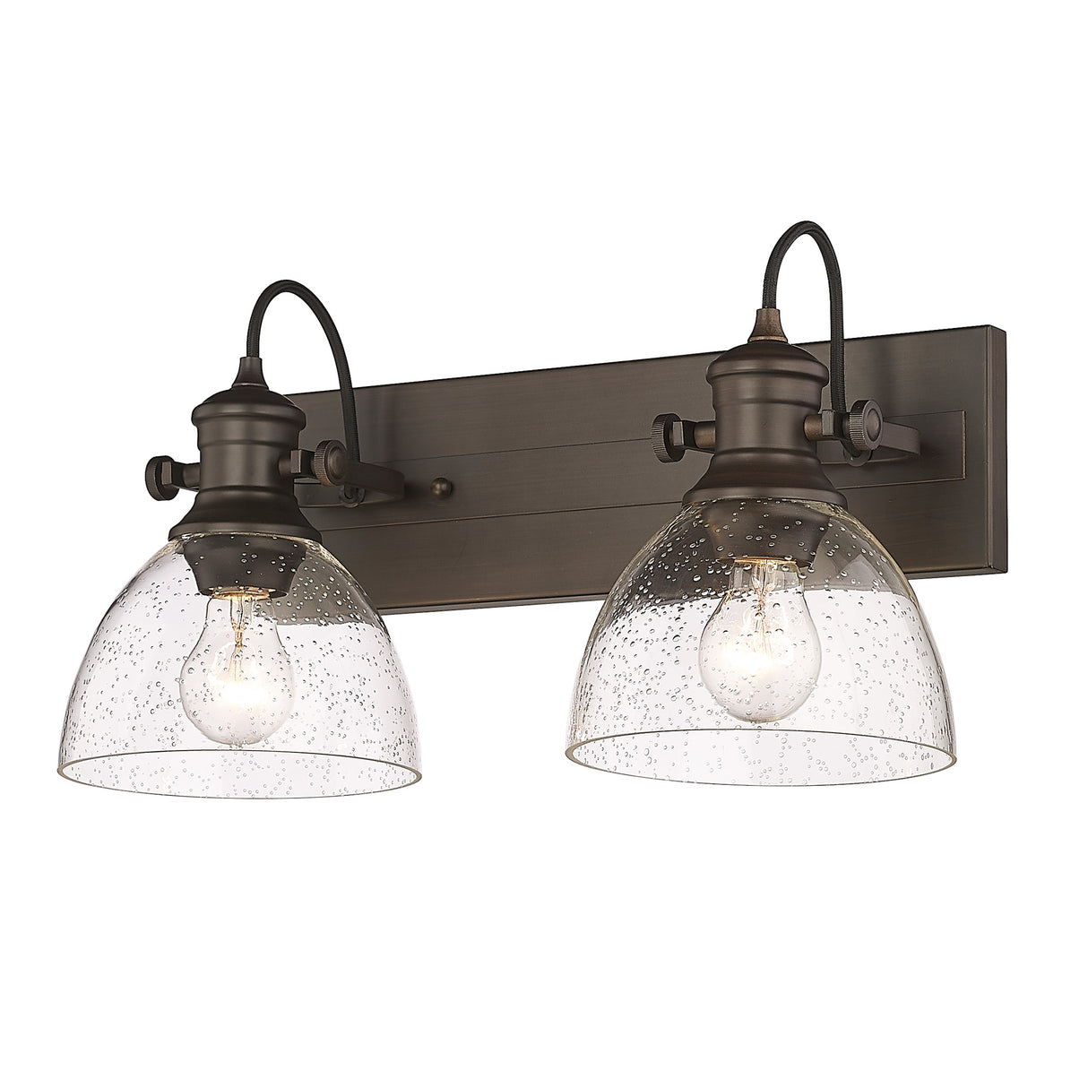 Hines 2-Light Semi-Flush in Rubbed Bronze with Seeded Glass