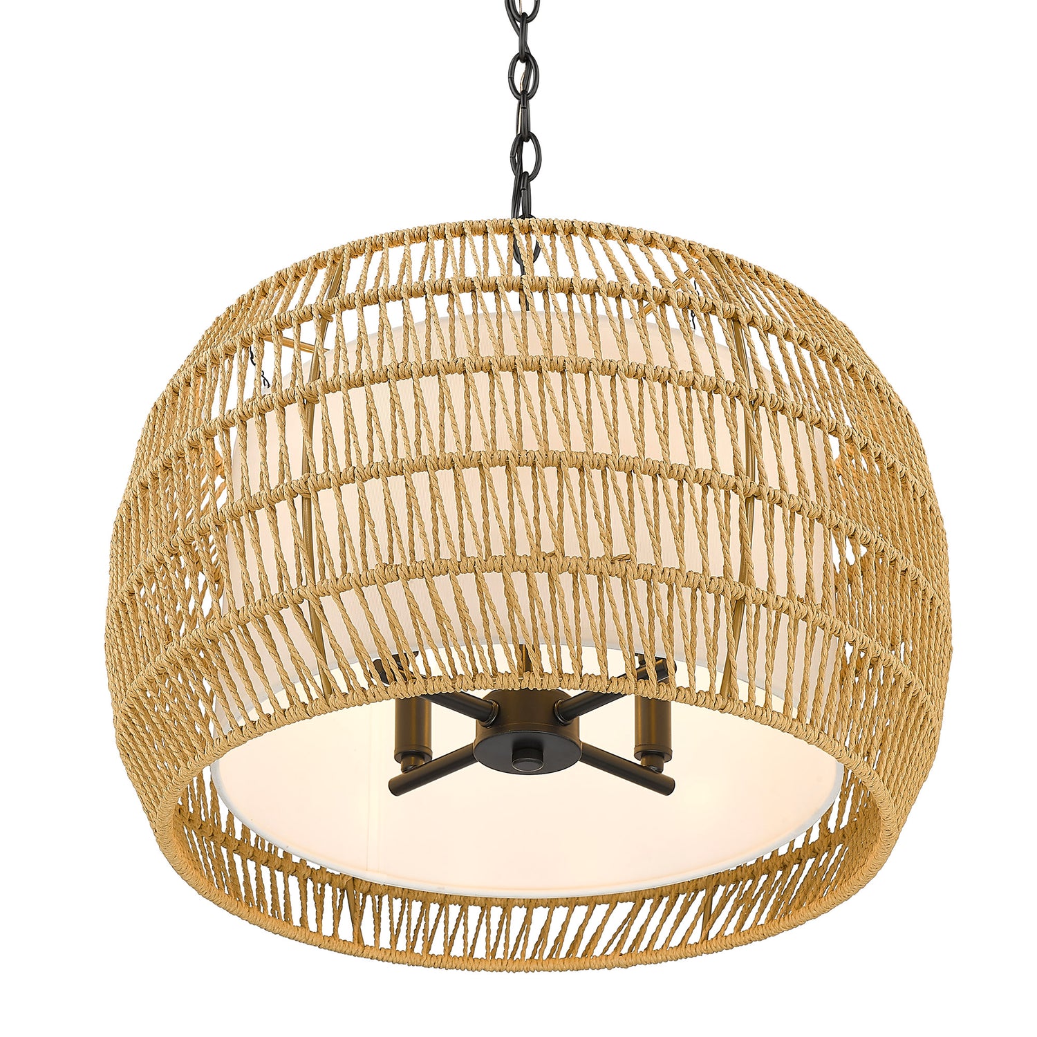 Everly 4 Light Chandelier in Matte Black with Natural Rattan Shade