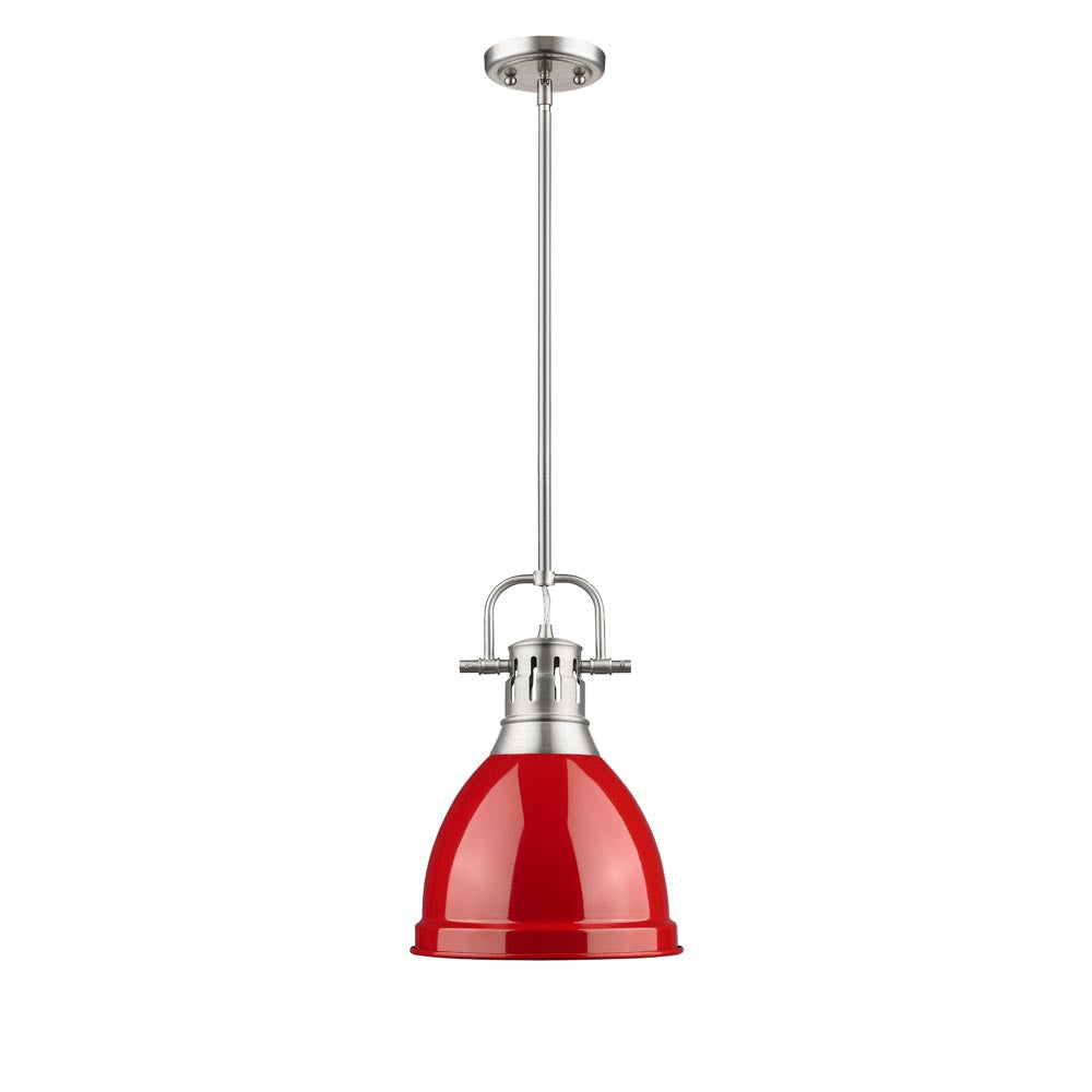 Duncan Small Pendant with Rod in Pewter with a Red Shade