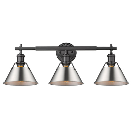 Orwell BLK 3 Light Bath Vanity in Matte Black with Pewter Shade