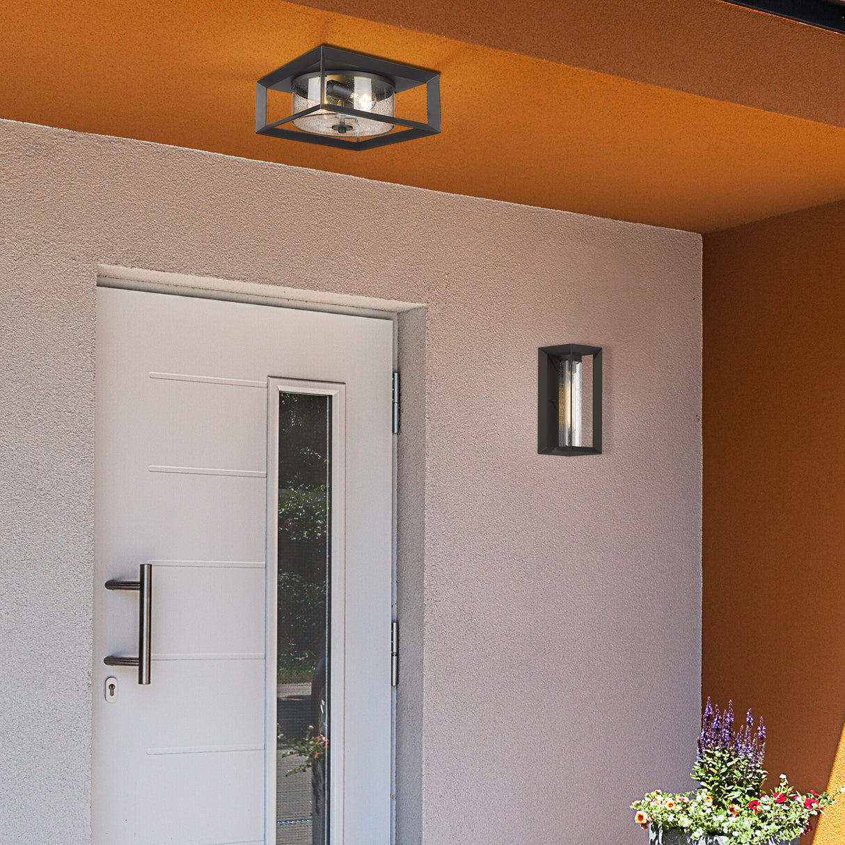 Smyth Outdoor Flush Mount in Natural Black with Seeded Glass