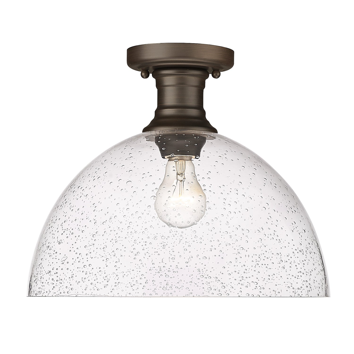 Hines 14" Semi-flush in Rubbed Bronze with Seeded Glass