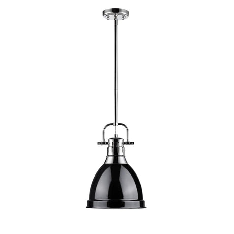 Duncan Small Pendant with Rod in Chrome with a Black Shade