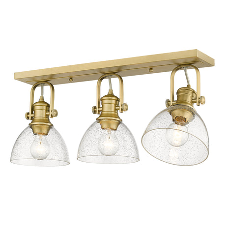 Hines 3-Light Semi-Flush in Brushed Champagne Bronze with Seeded Glass