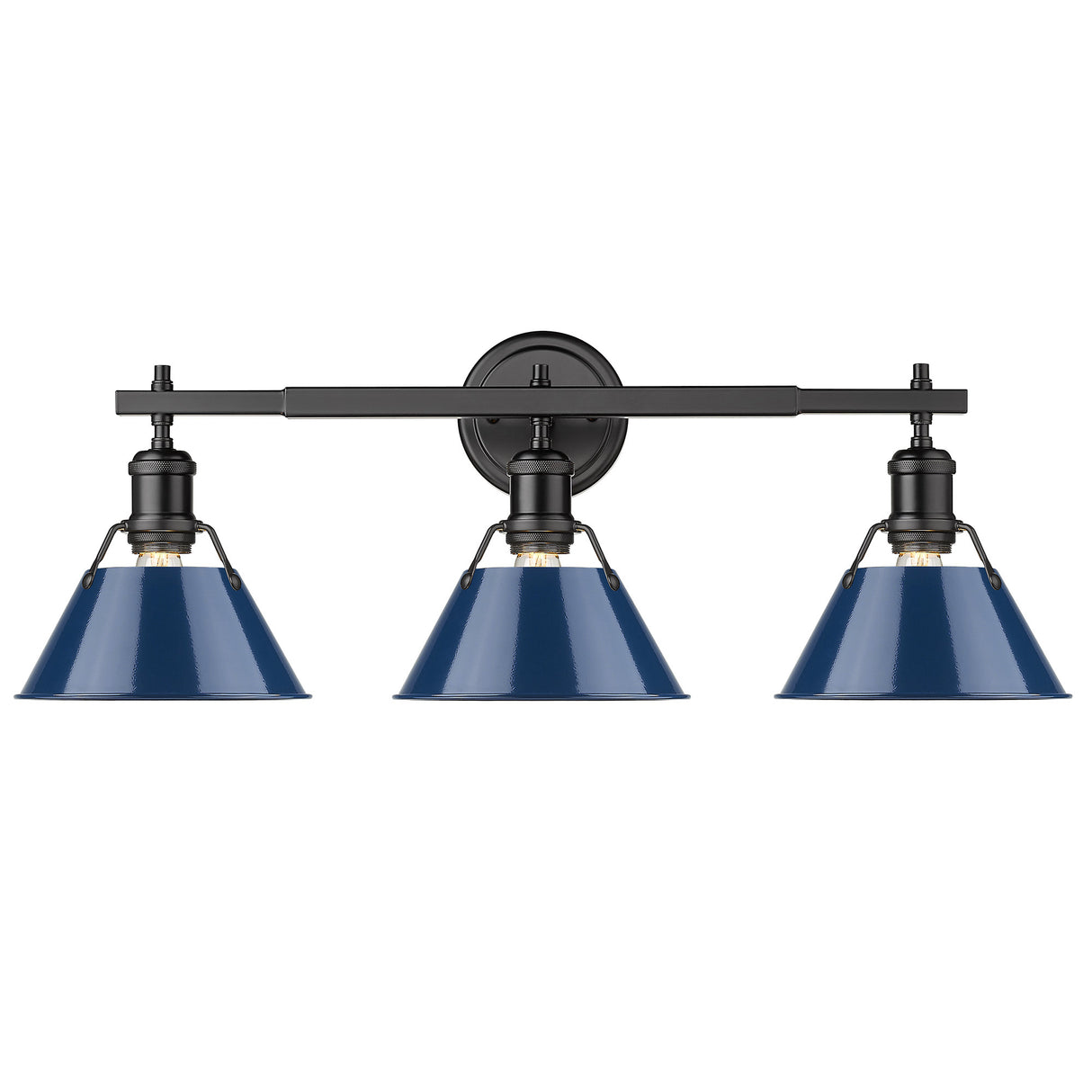 Orwell BLK 3 Light Bath Vanity in Matte Black with Navy Blue Shade