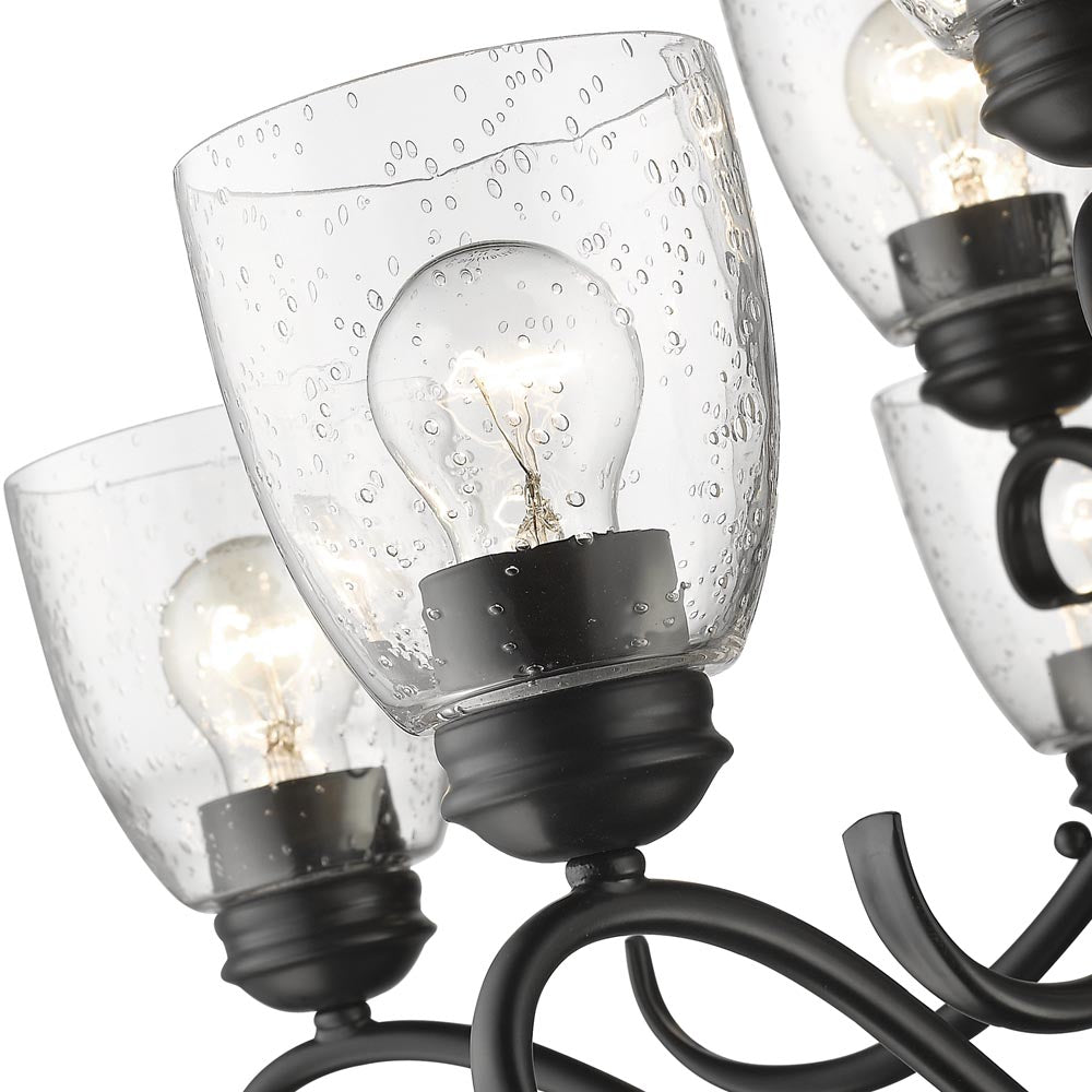 Parrish 9 Light Chandelier in Matte Black with Seeded Glass