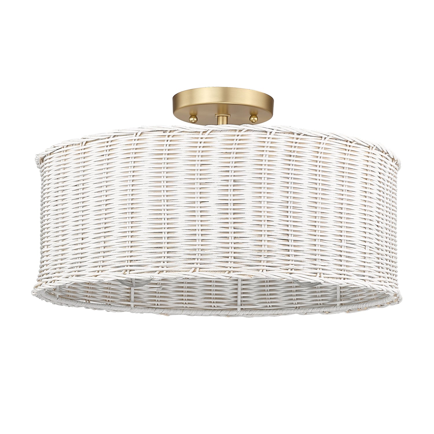 Erma BCB 3 Light Semi-Flush in Brushed Champagne Bronze with White Wicker Shade