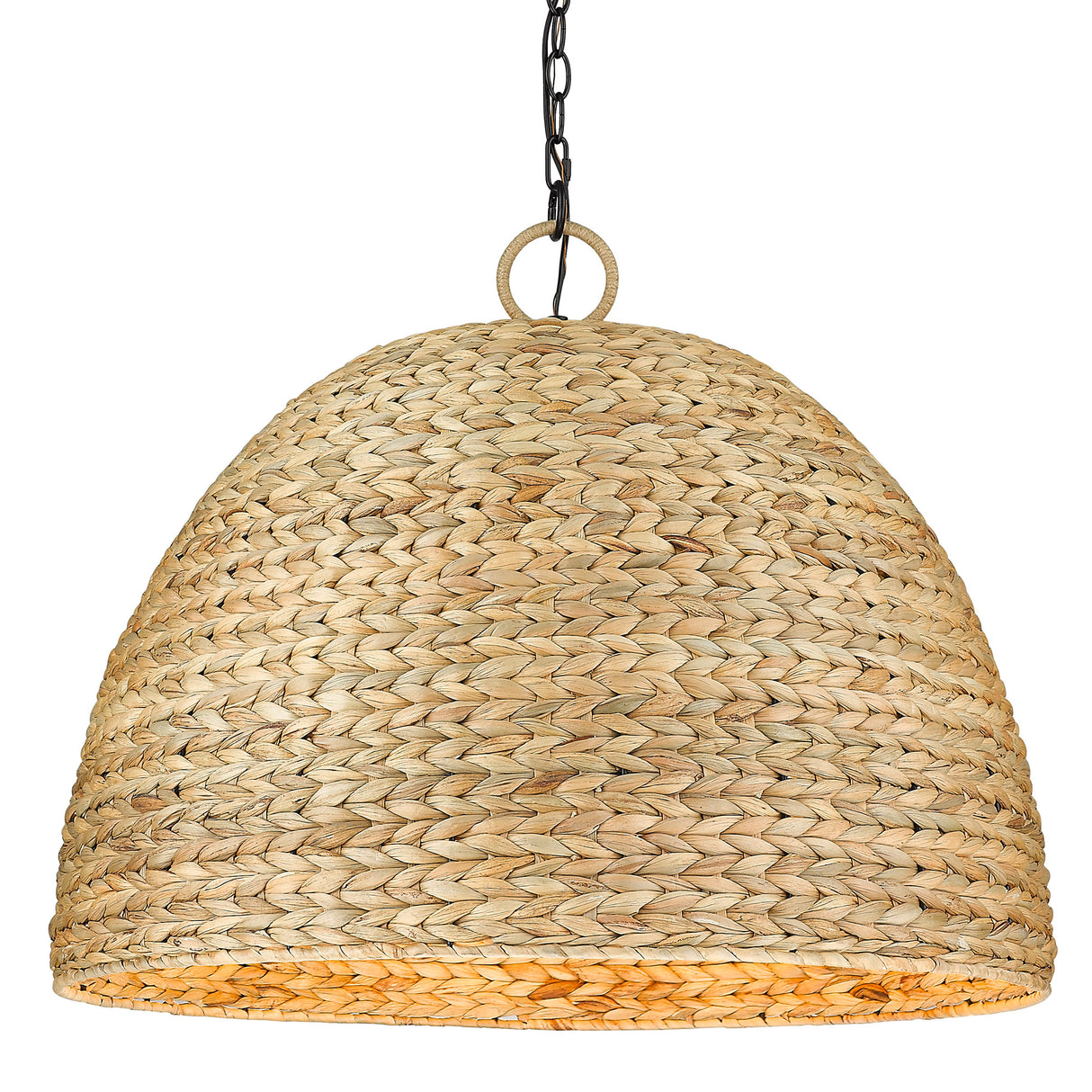 Rue 8 Light Pendant in Matte Black with Woven Sweet Grass Shade