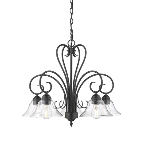 Homestead 5 Light Nook Chandelier in Matte Black with Clear Glass