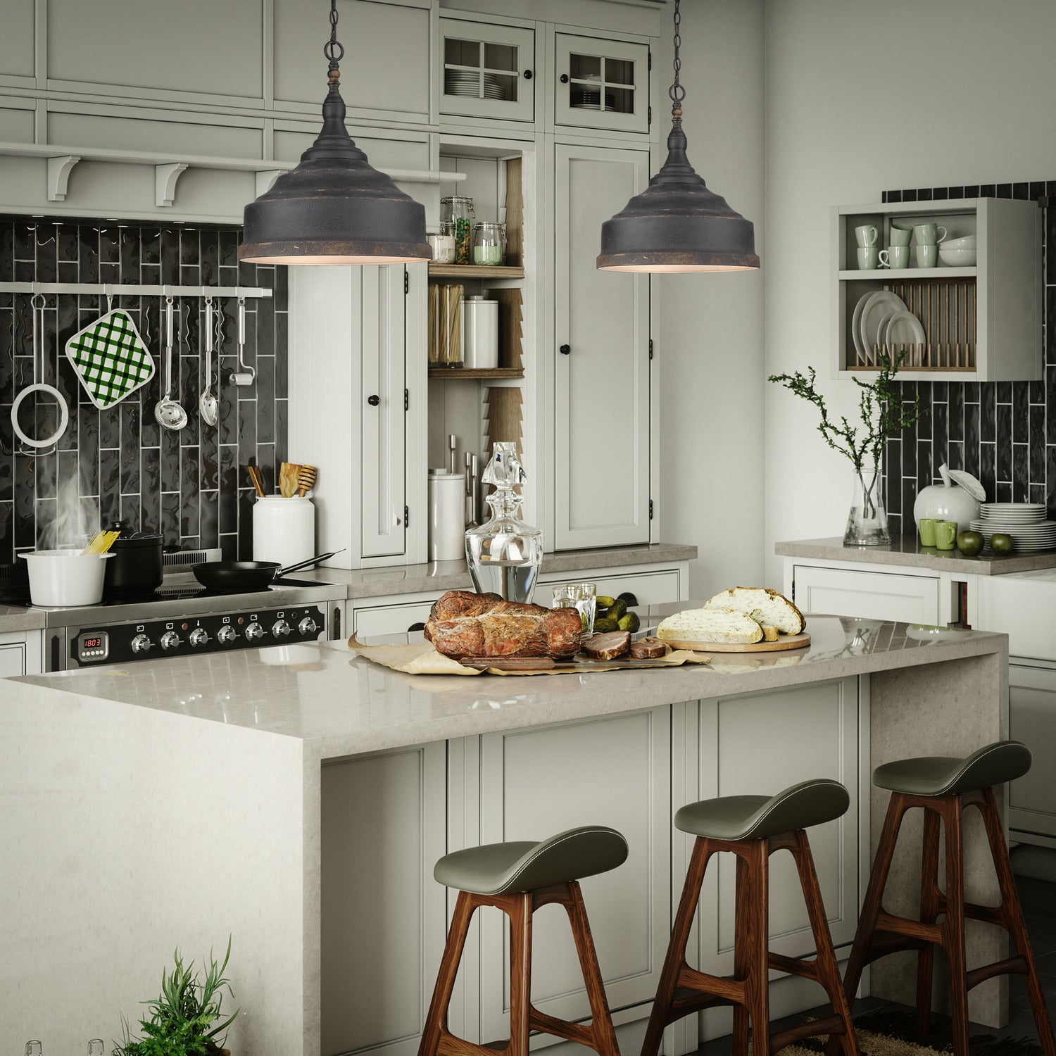 Keating 3 Light Pendant in Antique Black Iron