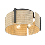 Grove 3 Light Flush Mount in Matte Black with Natural Wicker Shade