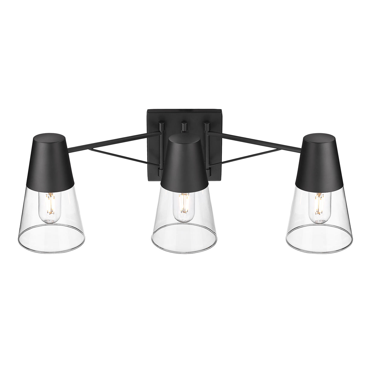 Ryker 3 Light Bath Vanity in Matte Black with Clear Glass Shade