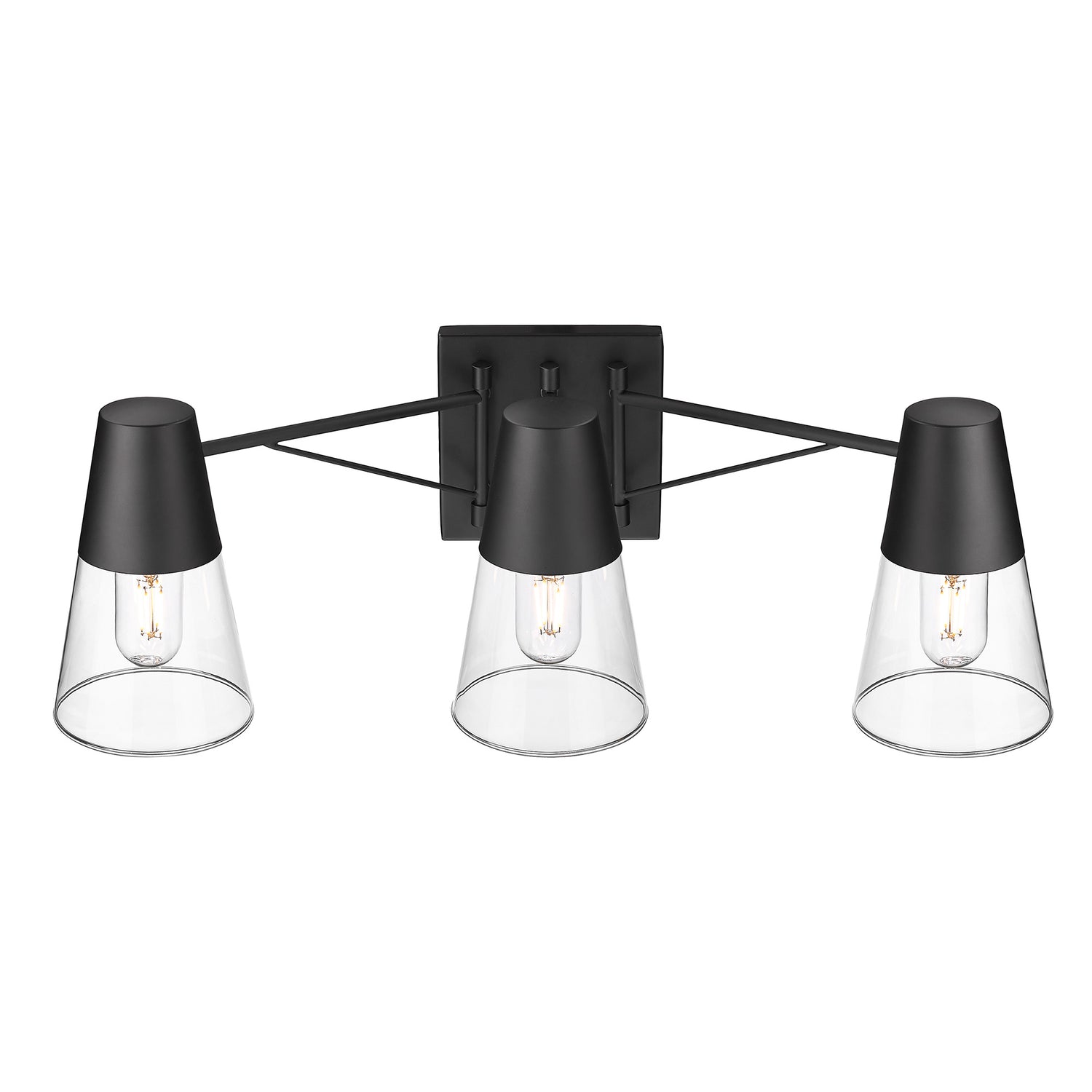 Ryker 3 Light Bath Vanity in Matte Black with Clear Glass Shade