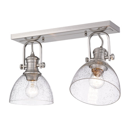 Hines 2-Light Semi-Flush in Pewter with Seeded Glass
