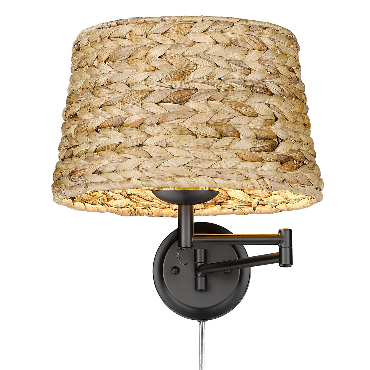 Eleanor Articulating Wall Sconce in Matte Black with Woven Sweet Grass Shade