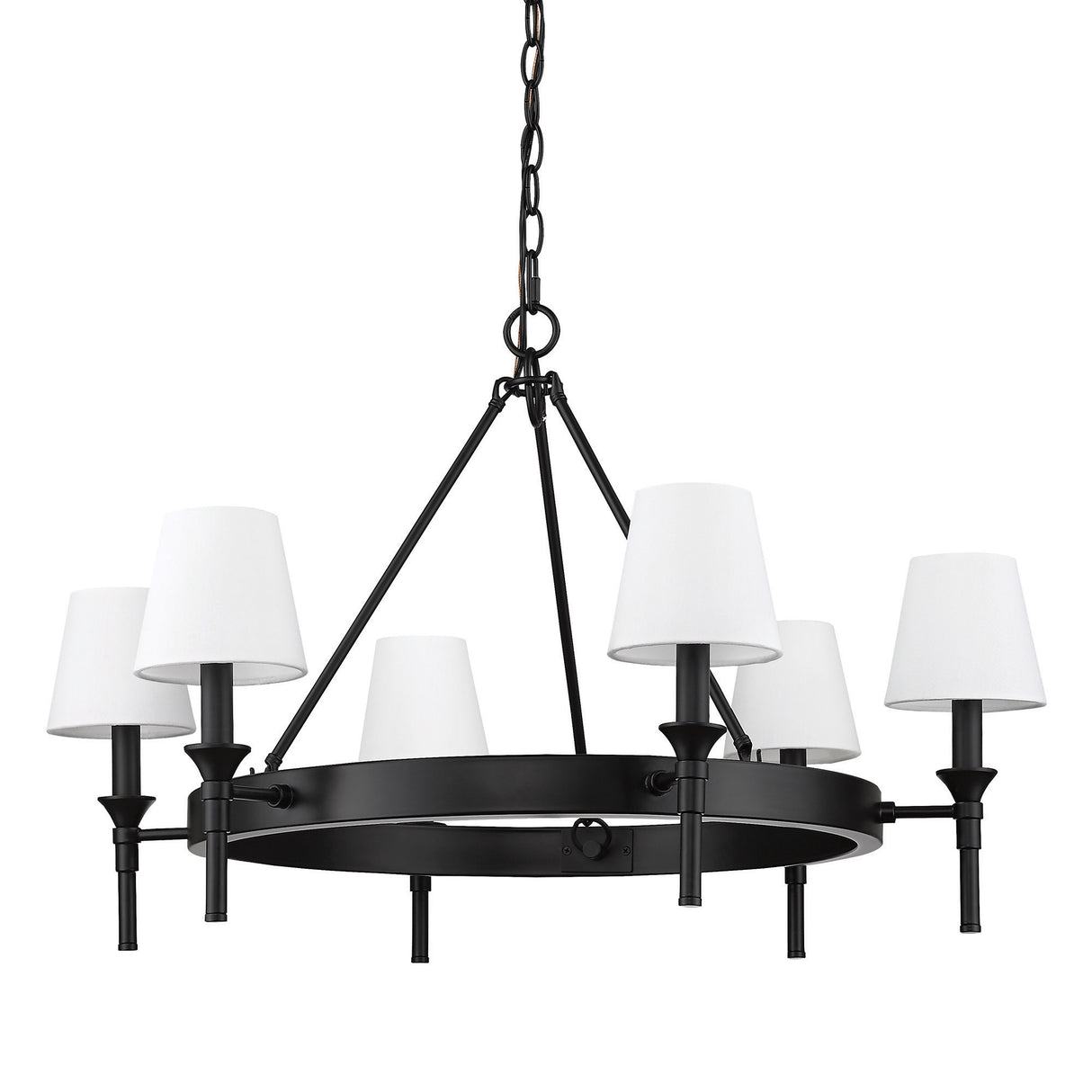 Edinburgh 6 Light Chandelier in Matte Black with Modern White Shade