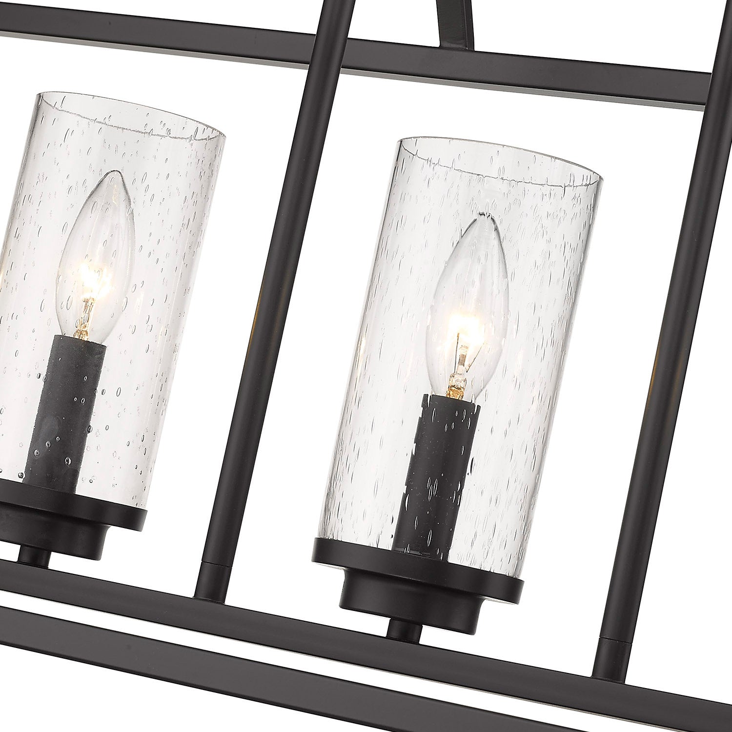 Mercer 5 Light Linear Pendant in Matte Black with Matte Black accents and Seeded Glass