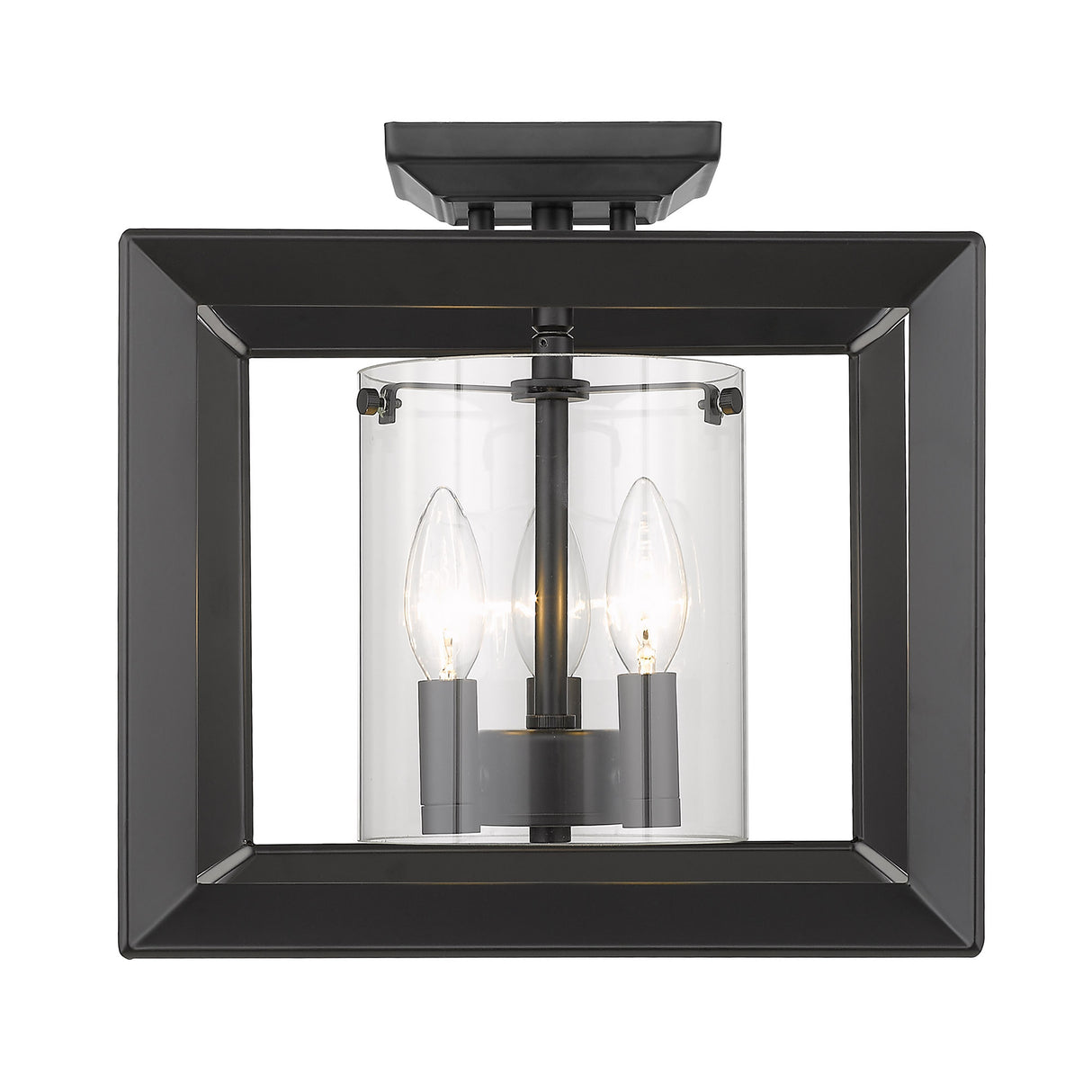 Smyth 12" Semi-Flush in Matte Black with Clear Glass Shades