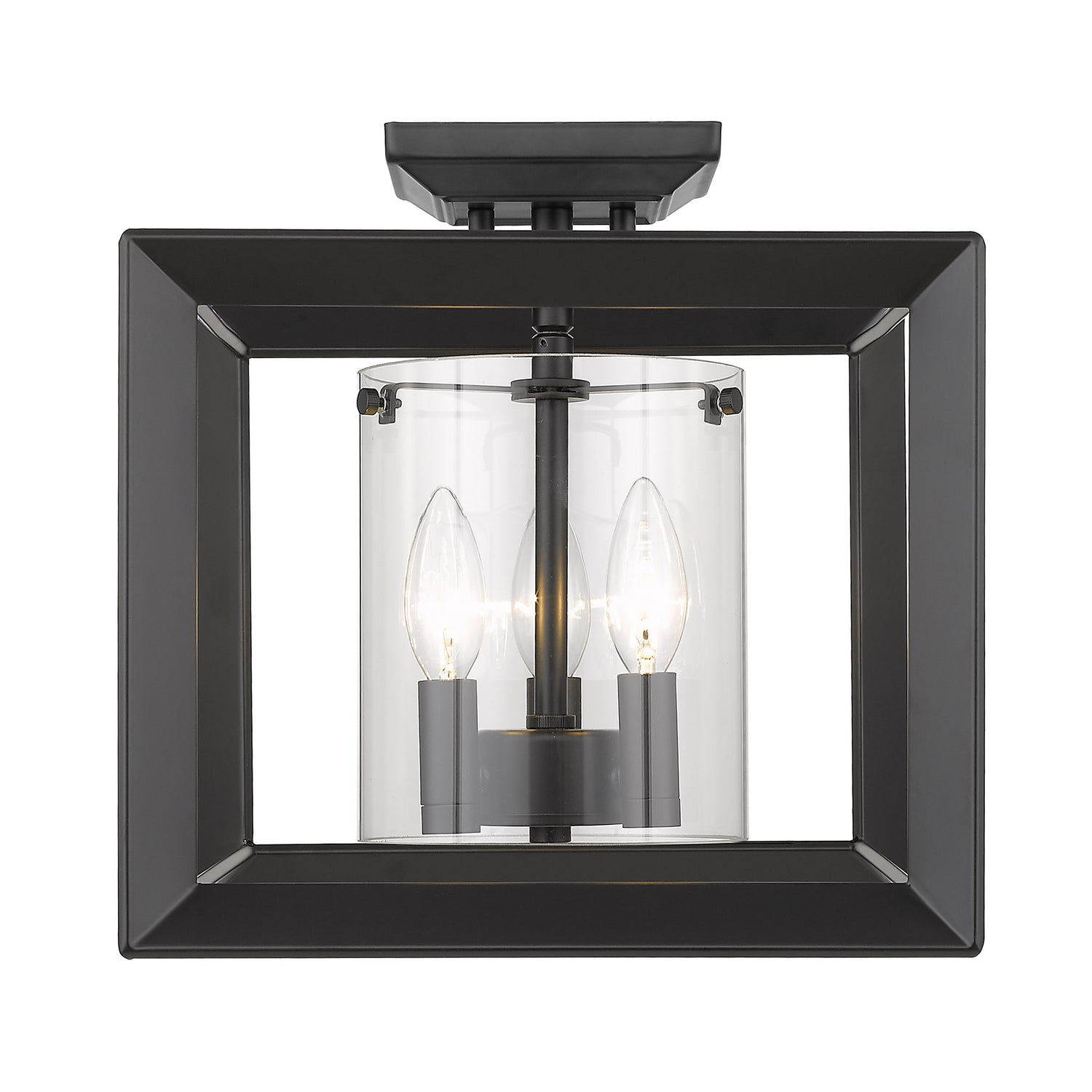 Smyth 12" Semi-Flush in Matte Black with Clear Glass Shades