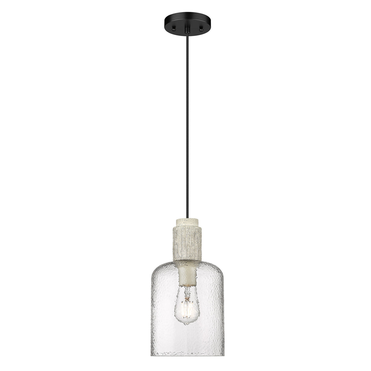 Pedra Small Pendant in Matte Black with Hammered Clear Glass