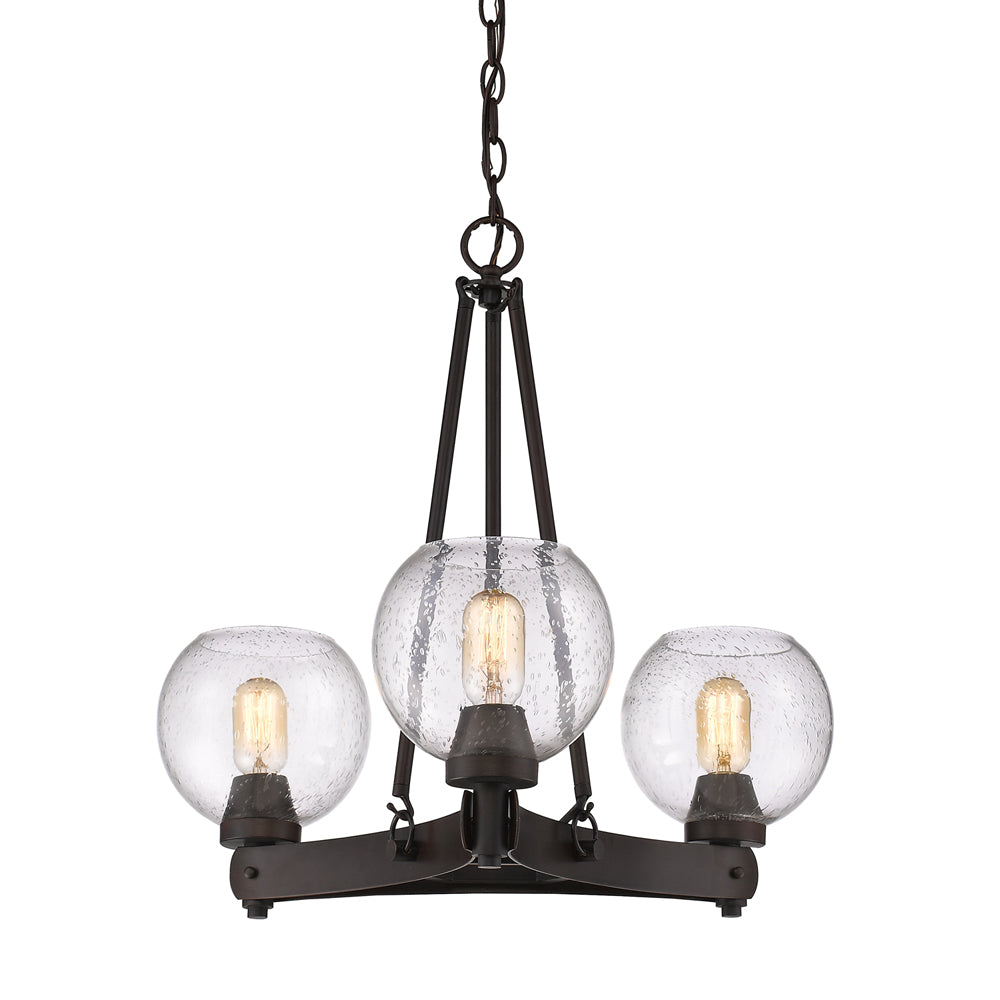 Galveston 3-Light Chandelier in Rubbed Bronze with Seeded Glass