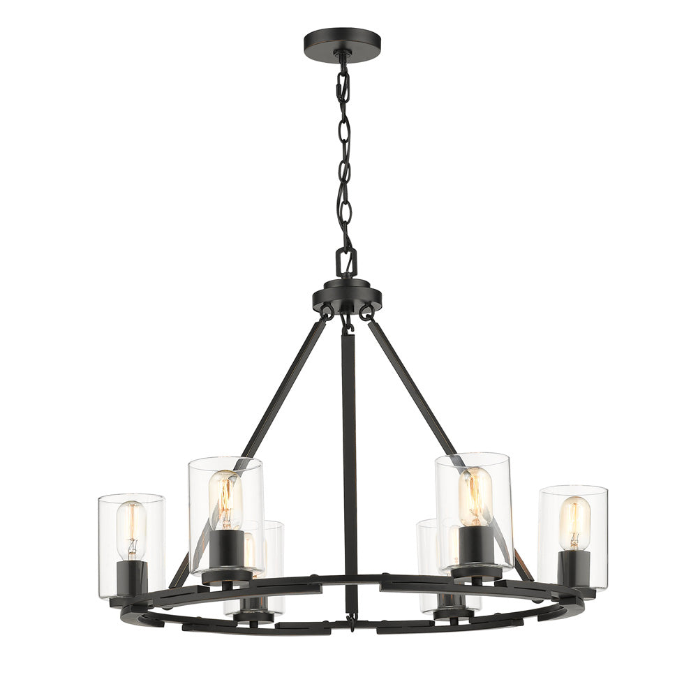 Monroe 6 Light Chandelier in Matte Black with Gold Highlights and Clear Glass