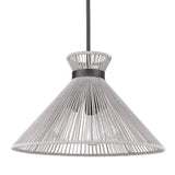 Avon 3-Light Pendant in Matte Black with Bleached Raphia Rope
