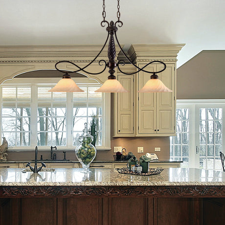 Torbellino 3 Light Linear Pendant in Cordoban Bronze with Remolino Glass