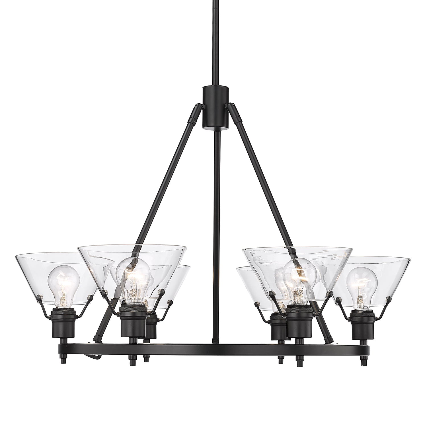 Orwell BLK 6 Light Chandelier in Matte Black with Clear Glass Shade