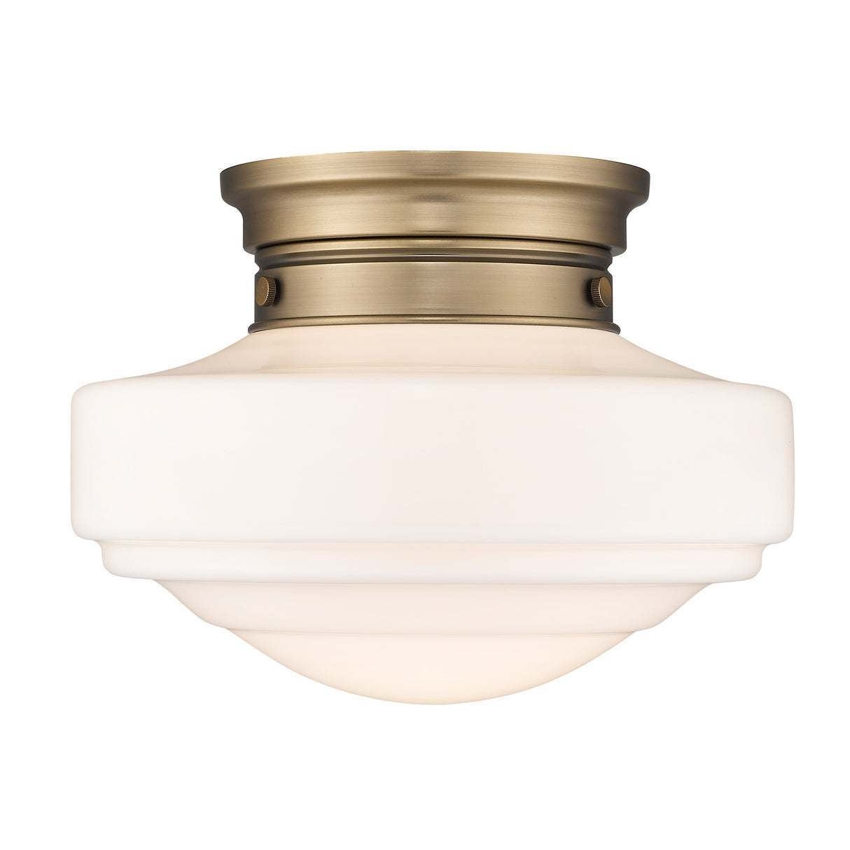 Ingalls Semi-Flush in Modern Brass and Vintage Milk Glass Shade
