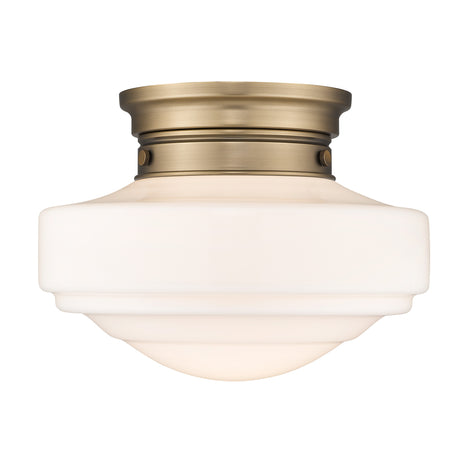 Ingalls Semi-Flush in Modern Brass and Vintage Milk Glass Shade
