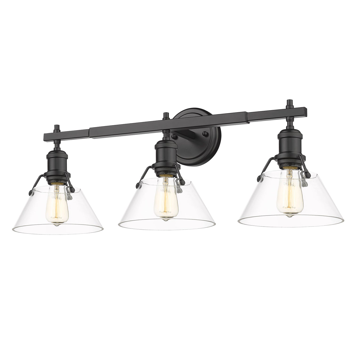 Orwell BLK 3 Light Bath Vanity in Matte Black with Clear Glass Shade