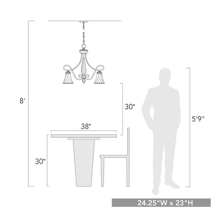 Torbellino 5 Light Nook Chandelier in Cordoban Bronze with Remolino Glass